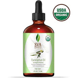 SVA Organics Eucalyptus Essential Oil Organic 4 Oz USDA with Dropper 100% Pure Natural Undiluted Premium Therapeutic Grade Oil for Diffuser, Aromatherapy, Face, Body & Hair Care