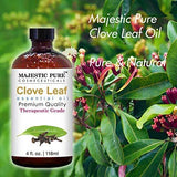 Majestic Pure Clove Essential Oil- Pure and Natural, Therapeutic Grade Clove Oil - 4 Ounces