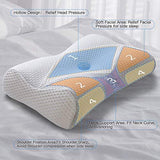 Mkicesky Neck Support Memory Foam Cervical Pillow, Side Sleeper Contour Pillow Relief Neck & Shoulder Pain for Side/Back/Stomach Sleeper, Orthopedic Bed Pillow - Lady Size