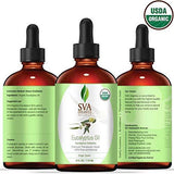 SVA Organics Eucalyptus Essential Oil Organic 4 Oz USDA with Dropper 100% Pure Natural Undiluted Premium Therapeutic Grade Oil for Diffuser, Aromatherapy, Face, Body & Hair Care