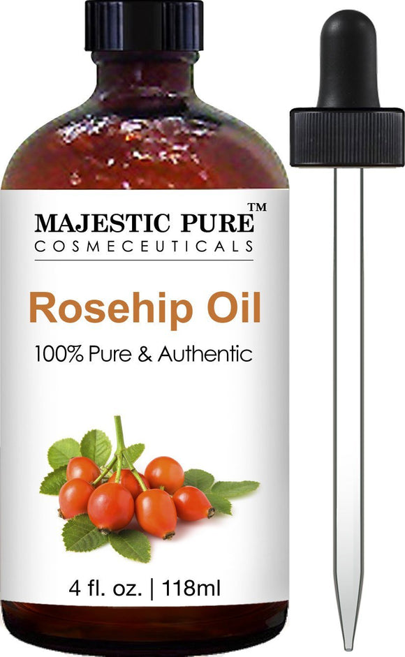 Majestic Pure Rosehip Oil for Face, Nails, Hair and Skin, Pure & Natural, Cold Pressed Premium Rose Hip Seed Oil, 4 oz