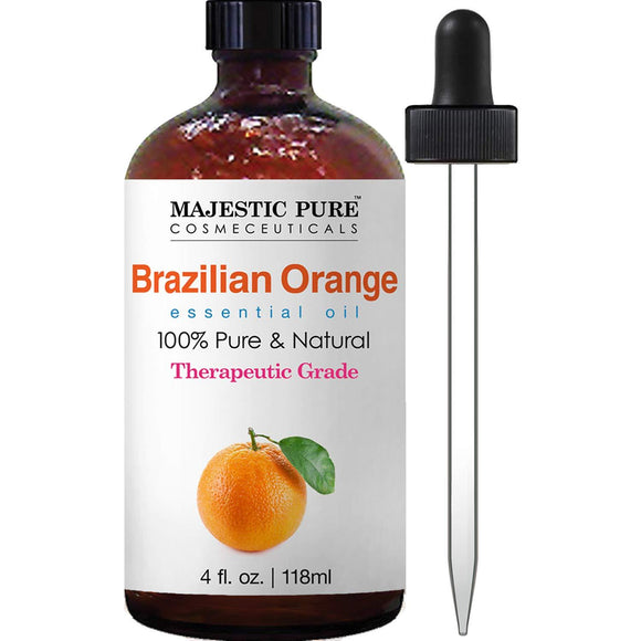 Majestic Pure Brazilian Orange Essential Oil, Pure and Natural with Therapeutic Grade, Premium Quality Brazilian Orange Oil, 4 fl. oz