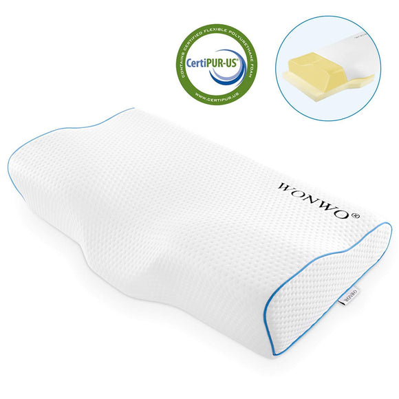 Wonwo [Updated] Memory Foam Pillow, Adjustable Orthopedic Contour Cervical Sleeping Pillow for Neck Pain, Bed Pillow for Side Sleepers, Back and Stomach Sleepers with Washable Breathable Cover