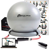 Soalpha Exercise Ball with 15LB Resistance Bands & Stability Base – Workout From Home with the Home Gym Bundle – Great For All Fitness Levels - 65CM Anti-Burst Yoga Ball - Watch Exercise Videos Online