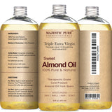 Majestic Pure Sweet Almond Oil, Super Triple A Grade Quality, Pure and Natural from Spain, Cold Pressed, 16 fl oz.