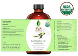 SVA Organics Eucalyptus Essential Oil Organic 4 Oz USDA with Dropper 100% Pure Natural Undiluted Premium Therapeutic Grade Oil for Diffuser, Aromatherapy, Face, Body & Hair Care