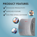 Lumbar Pillow Back Pain Support - Seat Cushion For Car or Office Chair | Memory Foam, Lower Back Pain Relief, Improve Your Posture, Protect & Soothe Your Back| Adjustable Extender Strap, Velvet Grey