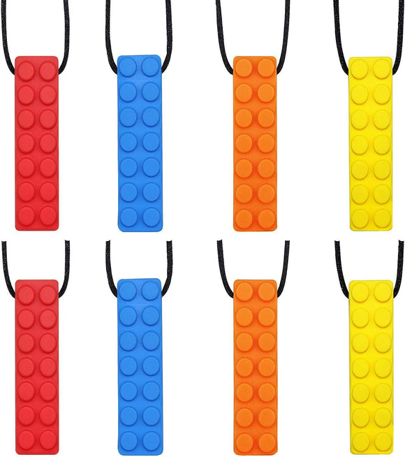 Sensory Chew Necklace Set, (8 Pack) Made from Food Grade Silicone Safety for Kids Teething, Silicone Chewy Sticks for Autistic, ADHD, Oral Motor Boys and Girls Children-Blue,Red,Yellow,Orange