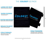 The Coldest Ice Pack Large Flexible Gel Ice Pack and Wrap with Elastic Straps Specific for Cold Therapy - Ice Pack for Back Leg Sprains, Muscle Pain, Flexi Bruises, Injuries - 11" x 14" (Black)