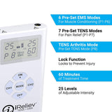 iReliev TENS + EMS Combination Unit Muscle Stimulator for Pain Relief & Arthritis & Muscle Strength - Treats Tired and Sore Muscles in Your Shoulders, Back, Ab's, Legs, Knee's and More