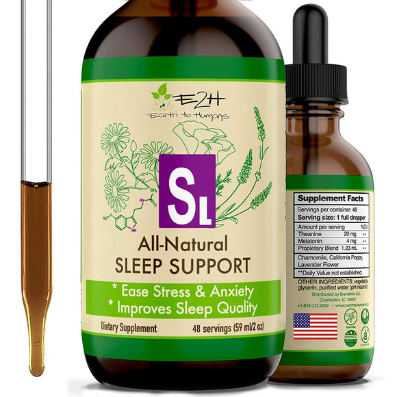 Natural Sleep Aid for Adults - Liquid Melatonin - Sleep Better, Deeper, Longer - Potent Herbal Supplement - Aids Sleeping, Provides Anxiety and Stress Relief - With Chamomile, L-Theanine - 48 Servings