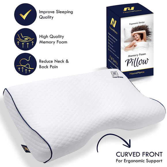 NouvoHome Cervical Orthopedic Memory Foam Contour Pillow for Neck Pain Ergonomic Pillow for Back, Side, Stomach Sleepers Contour Head Support with Breathable Washable Cover