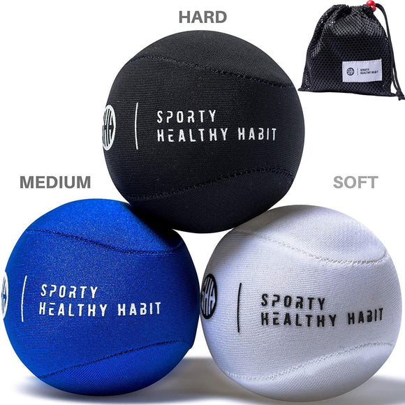 Hand Therapy Exercise Stress Ball Bundle 3 Pk for Adults and Kids - Relieve Stress/Strengthen Hands Fingers + Wrists - 3 Firmness Levels - Bonus Carry Bag - Ebook Exercise Guide and E-Coloring Book