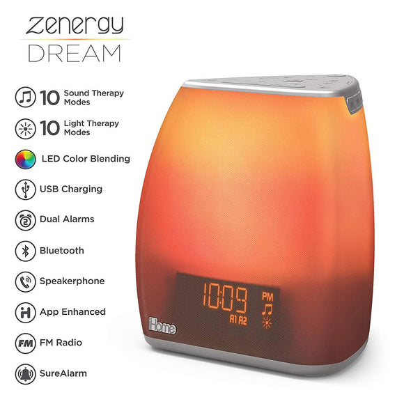 iHome Zenergy Bedside Sleep Therapy Machine Sleep Better, Easier & Longer, Zen Light & Sound Therapy Machine, Calming, Soothing Sounds, Soft Lighting, Bluetooth Audio, White Noise Machine